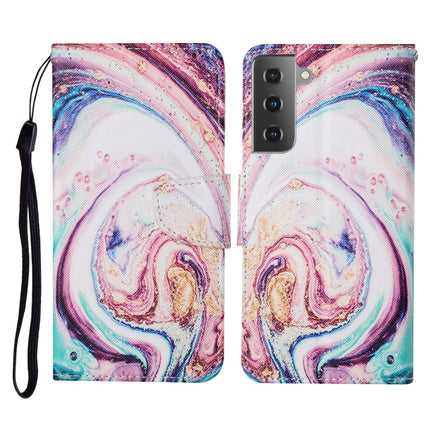 For Samsung Galaxy S21 5G Colored Drawing Pattern Horizontal Flip Leather Case with Holder & Card Slots & Wallet & Lanyard(Whirlpool Marble)-garmade.com