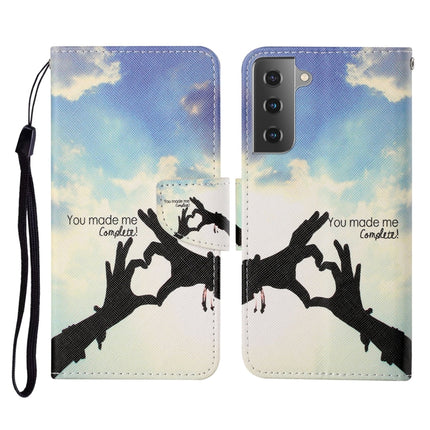 For Samsung Galaxy S21 5G Colored Drawing Pattern Horizontal Flip Leather Case with Holder & Card Slots & Wallet & Lanyard(Love Gesture)-garmade.com