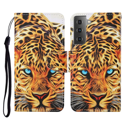 For Samsung Galaxy S21 5G Colored Drawing Pattern Horizontal Flip Leather Case with Holder & Card Slots & Wallet & Lanyard(Yellow Leopard)-garmade.com