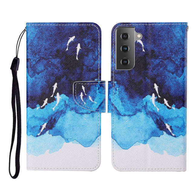 For Samsung Galaxy S21+ 5G Colored Drawing Pattern Horizontal Flip Leather Case with Holder & Card Slots & Wallet & Lanyard(Watercolor Fish)-garmade.com