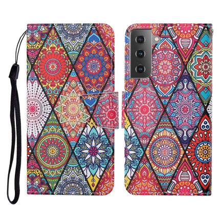 For Samsung Galaxy S21+ 5G Colored Drawing Pattern Horizontal Flip Leather Case with Holder & Card Slots & Wallet & Lanyard(Rhombus Totem)-garmade.com