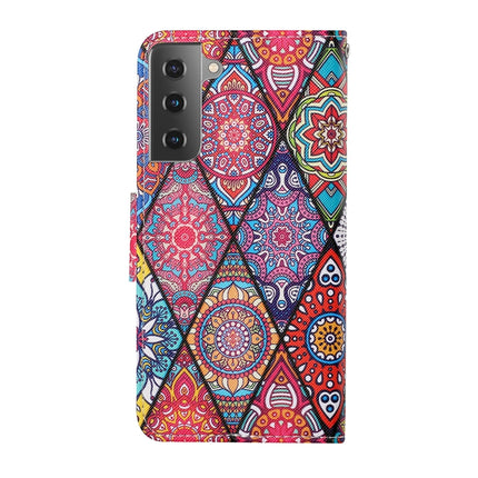 For Samsung Galaxy S21+ 5G Colored Drawing Pattern Horizontal Flip Leather Case with Holder & Card Slots & Wallet & Lanyard(Rhombus Totem)-garmade.com