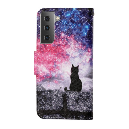 For Samsung Galaxy S21+ 5G Colored Drawing Pattern Horizontal Flip Leather Case with Holder & Card Slots & Wallet & Lanyard(Starry Cat)-garmade.com