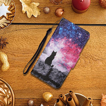 For Samsung Galaxy S21+ 5G Colored Drawing Pattern Horizontal Flip Leather Case with Holder & Card Slots & Wallet & Lanyard(Starry Cat)-garmade.com
