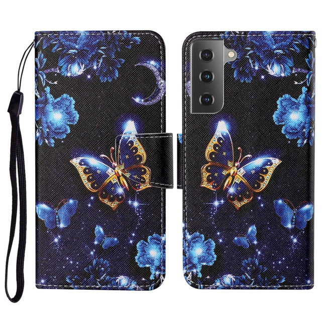 For Samsung Galaxy S21+ 5G Colored Drawing Pattern Horizontal Flip Leather Case with Holder & Card Slots & Wallet & Lanyard(Moon Butterfly)-garmade.com
