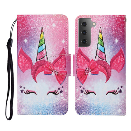 For Samsung Galaxy S21+ 5G Colored Drawing Pattern Horizontal Flip Leather Case with Holder & Card Slots & Wallet & Lanyard(Eyelash Unicorn)-garmade.com