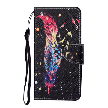 For Samsung Galaxy S21+ 5G Colored Drawing Pattern Horizontal Flip Leather Case with Holder & Card Slots & Wallet & Lanyard(Feather)-garmade.com