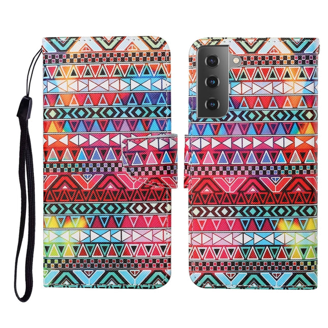 For Samsung Galaxy S21+ 5G Colored Drawing Pattern Horizontal Flip Leather Case with Holder & Card Slots & Wallet & Lanyard(Tribal Ethnic Style)-garmade.com