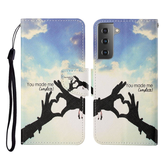For Samsung Galaxy S21+ 5G Colored Drawing Pattern Horizontal Flip Leather Case with Holder & Card Slots & Wallet & Lanyard(Love Gesture)-garmade.com
