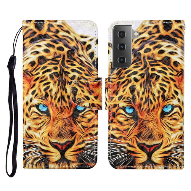 For Samsung Galaxy S21+ 5G Colored Drawing Pattern Horizontal Flip Leather Case with Holder & Card Slots & Wallet & Lanyard(Yellow Leopard)-garmade.com