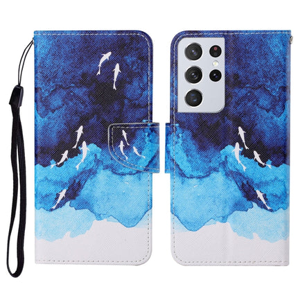 For Samsung Galaxy S21 Ultra 5G Colored Drawing Pattern Horizontal Flip Leather Case with Holder & Card Slots & Wallet & Lanyard(Watercolor Fish)-garmade.com