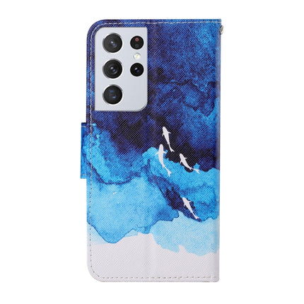 For Samsung Galaxy S21 Ultra 5G Colored Drawing Pattern Horizontal Flip Leather Case with Holder & Card Slots & Wallet & Lanyard(Watercolor Fish)-garmade.com