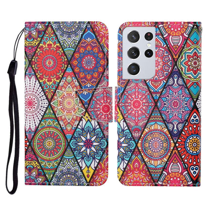 For Samsung Galaxy S21 Ultra 5G Colored Drawing Pattern Horizontal Flip Leather Case with Holder & Card Slots & Wallet & Lanyard(Rhombus Totem)-garmade.com