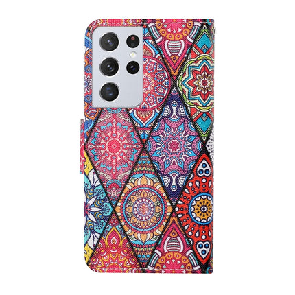 For Samsung Galaxy S21 Ultra 5G Colored Drawing Pattern Horizontal Flip Leather Case with Holder & Card Slots & Wallet & Lanyard(Rhombus Totem)-garmade.com