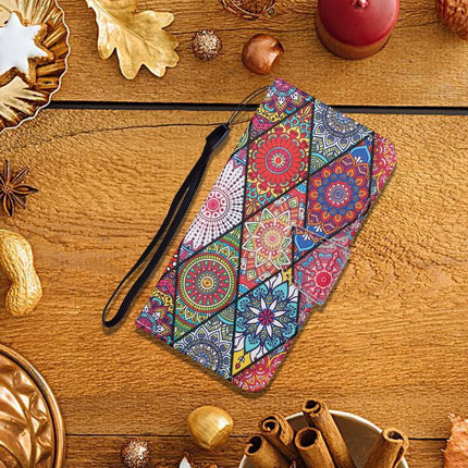 For Samsung Galaxy S21 Ultra 5G Colored Drawing Pattern Horizontal Flip Leather Case with Holder & Card Slots & Wallet & Lanyard(Rhombus Totem)-garmade.com