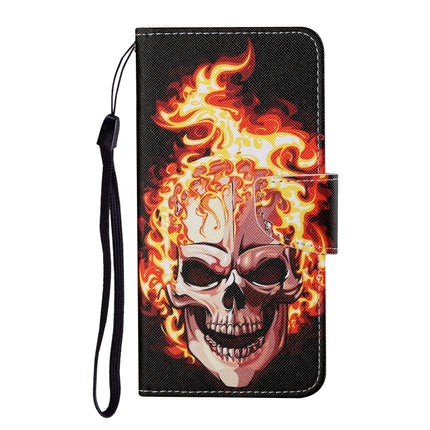 For Samsung Galaxy S21 Ultra 5G Colored Drawing Pattern Horizontal Flip Leather Case with Holder & Card Slots & Wallet & Lanyard(Flame Skull)-garmade.com