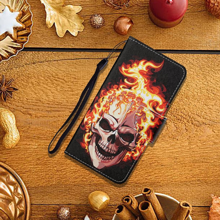 For Samsung Galaxy S21 Ultra 5G Colored Drawing Pattern Horizontal Flip Leather Case with Holder & Card Slots & Wallet & Lanyard(Flame Skull)-garmade.com