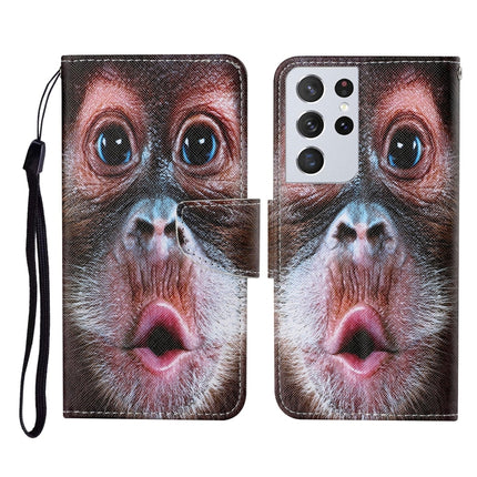 For Samsung Galaxy S21 Ultra 5G Colored Drawing Pattern Horizontal Flip Leather Case with Holder & Card Slots & Wallet & Lanyard(Orangutan)-garmade.com