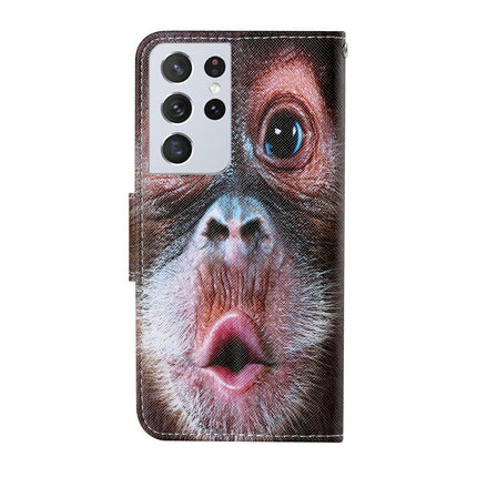 For Samsung Galaxy S21 Ultra 5G Colored Drawing Pattern Horizontal Flip Leather Case with Holder & Card Slots & Wallet & Lanyard(Orangutan)-garmade.com