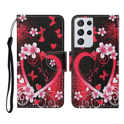 For Samsung Galaxy S21 Ultra 5G Colored Drawing Pattern Horizontal Flip Leather Case with Holder & Card Slots & Wallet & Lanyard(Red Heart)-garmade.com