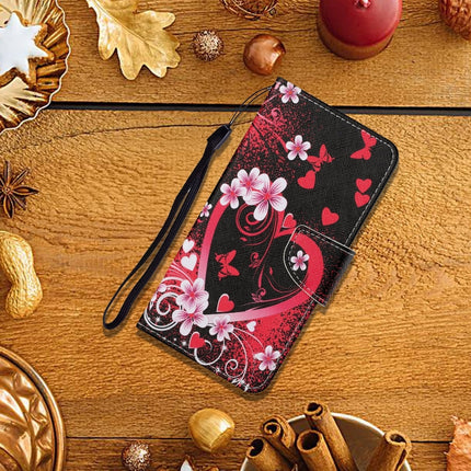 For Samsung Galaxy S21 Ultra 5G Colored Drawing Pattern Horizontal Flip Leather Case with Holder & Card Slots & Wallet & Lanyard(Red Heart)-garmade.com