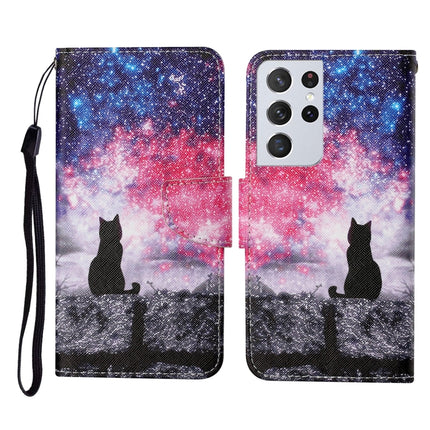 For Samsung Galaxy S21 Ultra 5G Colored Drawing Pattern Horizontal Flip Leather Case with Holder & Card Slots & Wallet & Lanyard(Starry Cat)-garmade.com