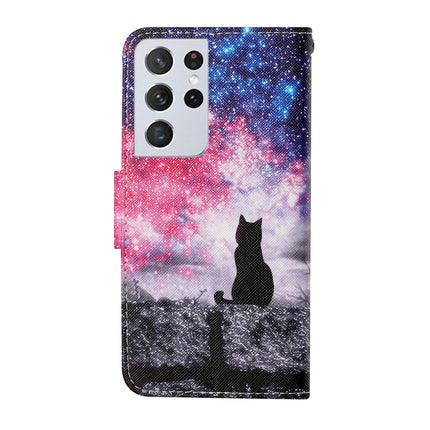 For Samsung Galaxy S21 Ultra 5G Colored Drawing Pattern Horizontal Flip Leather Case with Holder & Card Slots & Wallet & Lanyard(Starry Cat)-garmade.com