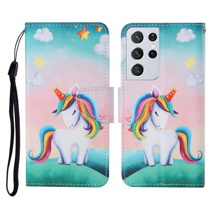 For Samsung Galaxy S21 Ultra 5G Colored Drawing Pattern Horizontal Flip Leather Case with Holder & Card Slots & Wallet & Lanyard(Rainbow Unicorn)-garmade.com