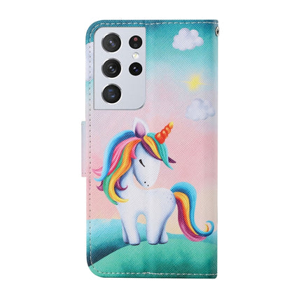 For Samsung Galaxy S21 Ultra 5G Colored Drawing Pattern Horizontal Flip Leather Case with Holder & Card Slots & Wallet & Lanyard(Rainbow Unicorn)-garmade.com