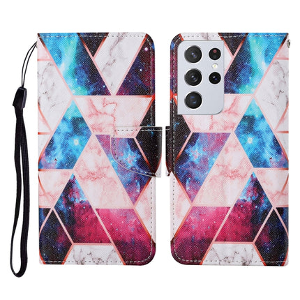 For Samsung Galaxy S21 Ultra 5G Colored Drawing Pattern Horizontal Flip Leather Case with Holder & Card Slots & Wallet & Lanyard(Starry Marble)-garmade.com