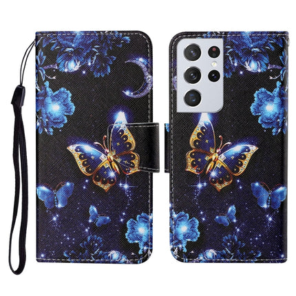 For Samsung Galaxy S21 Ultra 5G Colored Drawing Pattern Horizontal Flip Leather Case with Holder & Card Slots & Wallet & Lanyard(Moon Butterfly)-garmade.com