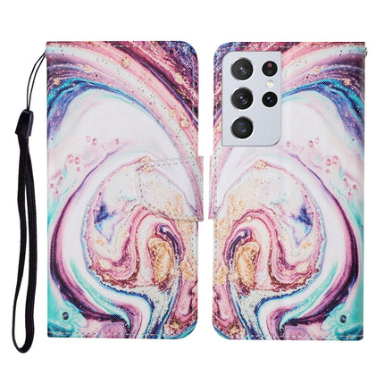 For Samsung Galaxy S21 Ultra 5G Colored Drawing Pattern Horizontal Flip Leather Case with Holder & Card Slots & Wallet & Lanyard(Whirlpool Marble)-garmade.com