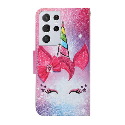 For Samsung Galaxy S21 Ultra 5G Colored Drawing Pattern Horizontal Flip Leather Case with Holder & Card Slots & Wallet & Lanyard(Eyelash Unicorn)-garmade.com