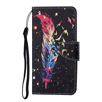 For Samsung Galaxy S21 Ultra 5G Colored Drawing Pattern Horizontal Flip Leather Case with Holder & Card Slots & Wallet & Lanyard(Feather)-garmade.com