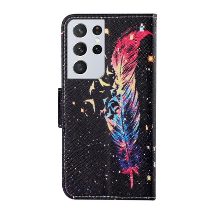 For Samsung Galaxy S21 Ultra 5G Colored Drawing Pattern Horizontal Flip Leather Case with Holder & Card Slots & Wallet & Lanyard(Feather)-garmade.com