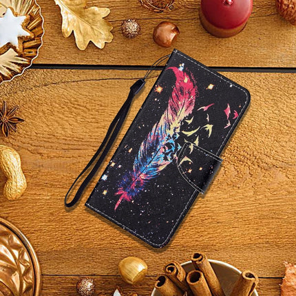 For Samsung Galaxy S21 Ultra 5G Colored Drawing Pattern Horizontal Flip Leather Case with Holder & Card Slots & Wallet & Lanyard(Feather)-garmade.com