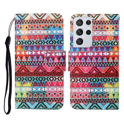 For Samsung Galaxy S21 Ultra 5G Colored Drawing Pattern Horizontal Flip Leather Case with Holder & Card Slots & Wallet & Lanyard(Tribal Ethnic Style)-garmade.com