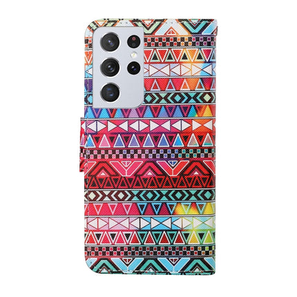 For Samsung Galaxy S21 Ultra 5G Colored Drawing Pattern Horizontal Flip Leather Case with Holder & Card Slots & Wallet & Lanyard(Tribal Ethnic Style)-garmade.com