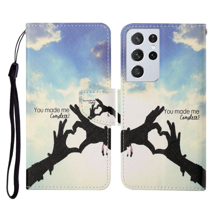 For Samsung Galaxy S21 Ultra 5G Colored Drawing Pattern Horizontal Flip Leather Case with Holder & Card Slots & Wallet & Lanyard(Love Gesture)-garmade.com