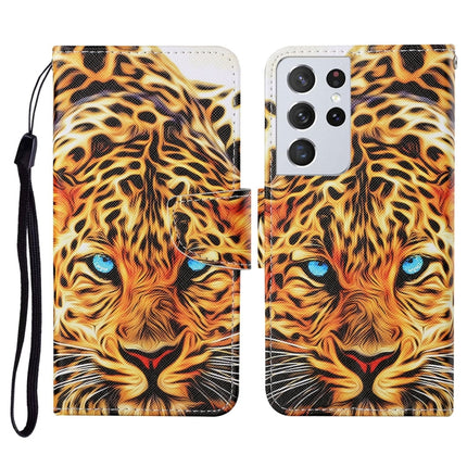 For Samsung Galaxy S21 Ultra 5G Colored Drawing Pattern Horizontal Flip Leather Case with Holder & Card Slots & Wallet & Lanyard(Yellow Leopard)-garmade.com