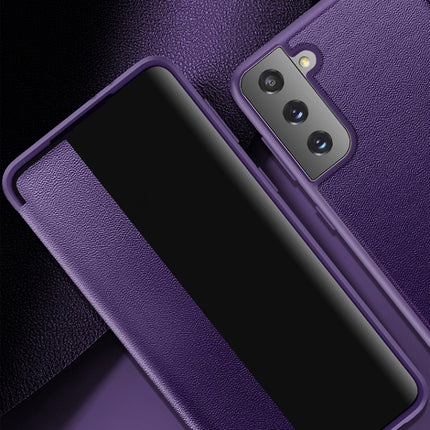 For Samsung Galaxy S21 Ultra 5G Magnetic Side Window View Shockproof Horizontal Flip Leather Case(Purple)-garmade.com