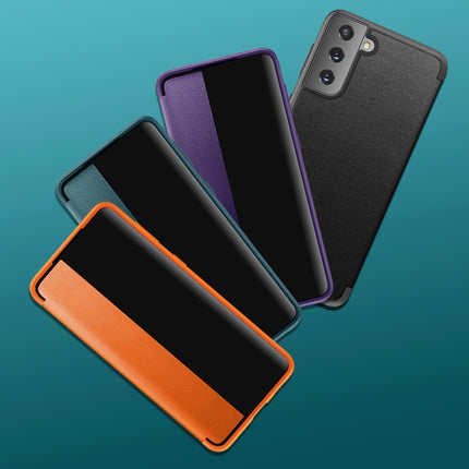 For Samsung Galaxy S21 Ultra 5G Magnetic Side Window View Shockproof Horizontal Flip Leather Case(Purple)-garmade.com