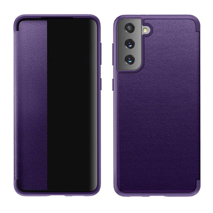 For Samsung Galaxy S21 Ultra 5G Magnetic Side Window View Shockproof Horizontal Flip Leather Case(Purple)-garmade.com