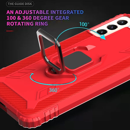 For Samsung Galaxy S21 5G Carbon Fiber Protective Case with 360 Degree Rotating Ring Holder(Red)-garmade.com