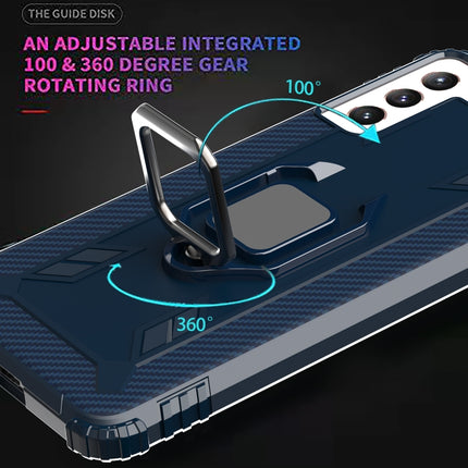 For Samsung Galaxy S21+ 5G Carbon Fiber Protective Case with 360 Degree Rotating Ring Holder(Blue)-garmade.com