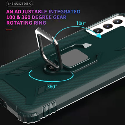 For Samsung Galaxy S21+ 5G Carbon Fiber Protective Case with 360 Degree Rotating Ring Holder(Green)-garmade.com