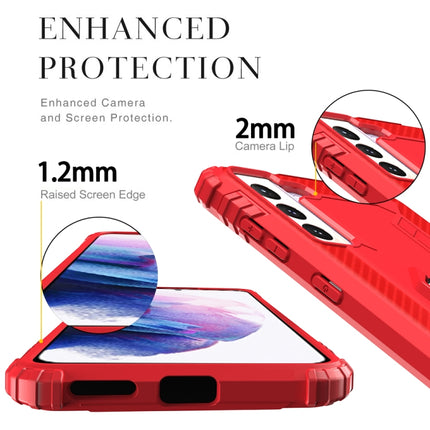 For Samsung Galaxy S21+ 5G Carbon Fiber Protective Case with 360 Degree Rotating Ring Holder(Red)-garmade.com