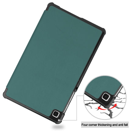 For Samsung Galaxy Tab A7 Lite T225 Custer Pattern Pure Color Horizontal Flip Leather Case with Three-folding Holder(Dark Green)-garmade.com