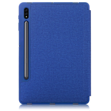 For Samsung Galaxy Tab S7 FE T730 / T735 / Tab S7+ / T970 / T975 Cloth Texture Multi-folding Leather Tablet Case with Holder & Sleep / Wake-up (Blue)-garmade.com