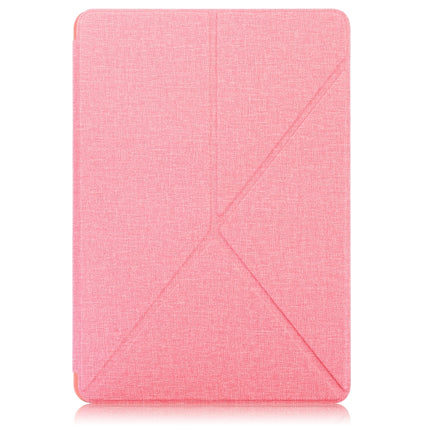 For Samsung Galaxy Tab S7 FE T730 / T735 / Tab S7+ / T970 / T975 Cloth Texture Multi-folding Leather Tablet Case with Holder & Sleep / Wake-up (Pink)-garmade.com